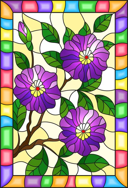 Ilustração Estilo Vitral Com Ramo Uma Planta Com Flores Roxas —  Vetores de Stock