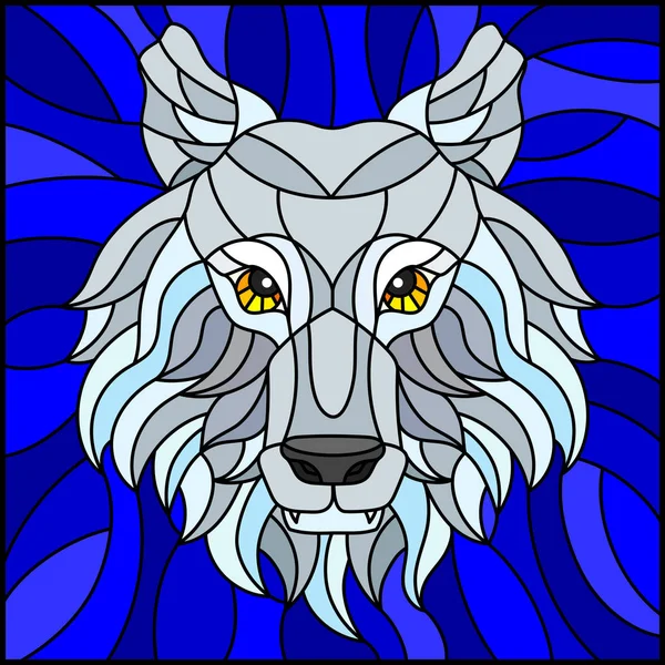 Ilustrace Vitráže Stylu Malování Hlavou Bílé Polární Vlk Modrém Pozadí — Stockový vektor
