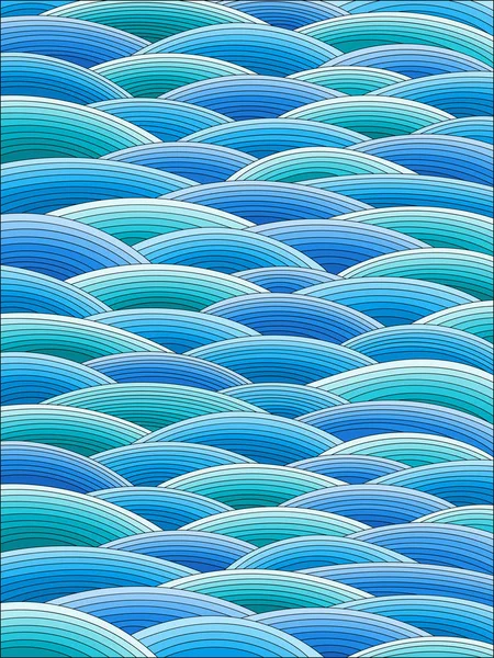 Иллюстрация Витражном Стиле Абстрактными Синими Волнами Имитация Волн — стоковый вектор