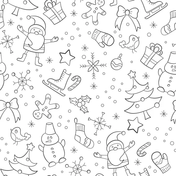 Patrón Sin Costuras Sobre Tema Año Nuevo Navidad Simples Iconos — Vector de stock