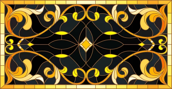 Illustrazione Stile Vetrate Con Ornamento Floreale Oro Imitazione Sfondo Scuro — Vettoriale Stock