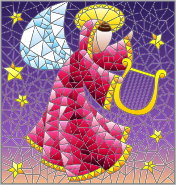 Obrázek Stylu Mozaikové Okno Abstraktní Anděl Růžový Župan Harfou Ruce — Stockový vektor