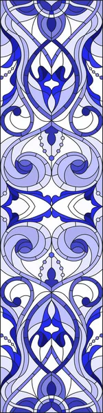 图中彩色玻璃风格与抽象的漩涡 花和叶在明亮的背景下 垂直方向伽玛蓝色 — 图库矢量图片