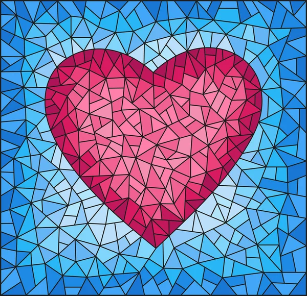Illustration Stained Glass Style Abstract Pink Heart Blue Background Rectangular — Stock Vector