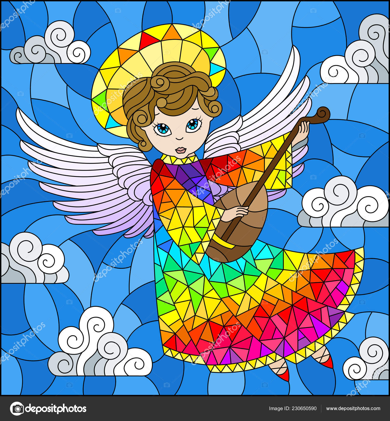 曇り空のリュートの対戦漫画虹の天使とステンド グラス風イラスト ストックベクター C Zagory