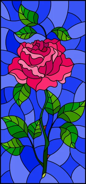 Illustration Glasmalerei Blume Rosa Rose Auf Blauem Hintergrund — Stockvektor