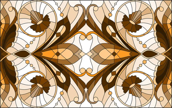 Иллюстрация Витражном Стиле Абстрактными Завихрениями Листьями Светлом Фоне Горизонтальная Ориентация — стоковый вектор