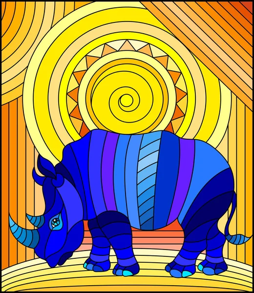 Illustration Målat Glas Stil Abstrakt Blå Geometriska Rhino Orange Bakgrund — Stock vektor