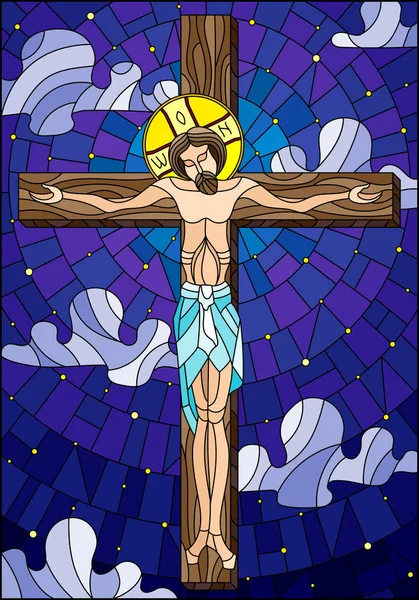 Illustration Vitrail Sur Thème Biblique Jésus Christ Sur Croix Contre — Image vectorielle