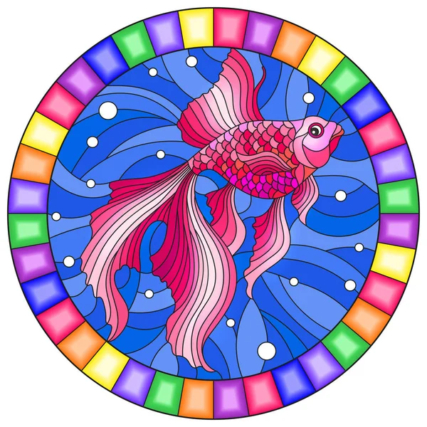 Illustration Målat Glas Stil Med Ljusa Rosa Fisk Bakgrunden Vatten — Stock vektor