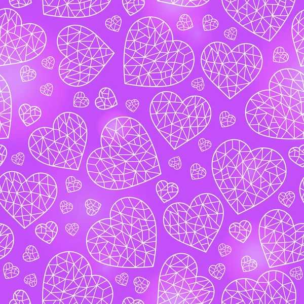 Бесшовный Рисунок Абстрактными Трещинами Сердцах Светлые Контурные Сердца Фиолетовом Фоне — стоковый вектор