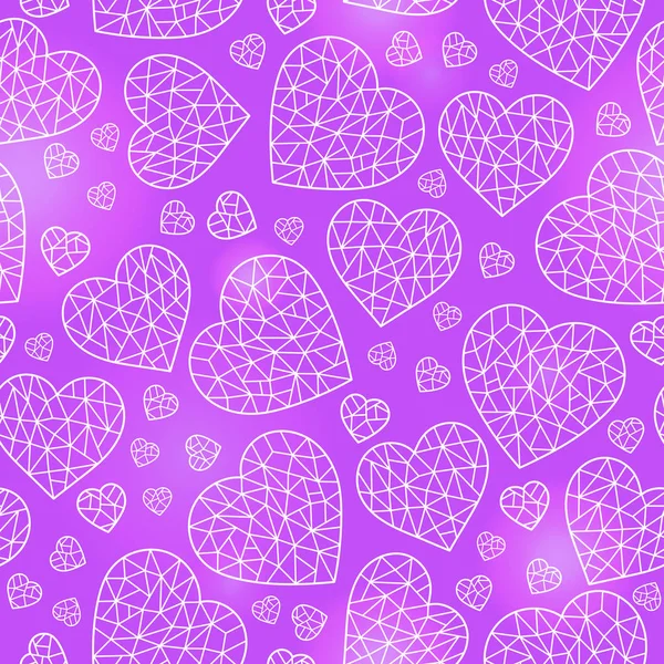 Seamless Pattern Abstract Cracked Hearts Light Contoured Hearts Purple Background — Stock Vector