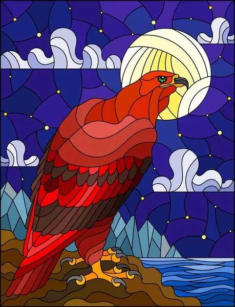 Ilustración Estilo Vitral Con Águila Roja Abstracta Sobre Fondo Paisajístico — Vector de stock