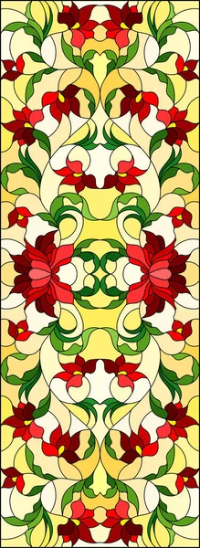 Ilustración Estilo Vitral Con Flores Rojas Rizadas Abstractas Sobre Fondo — Vector de stock