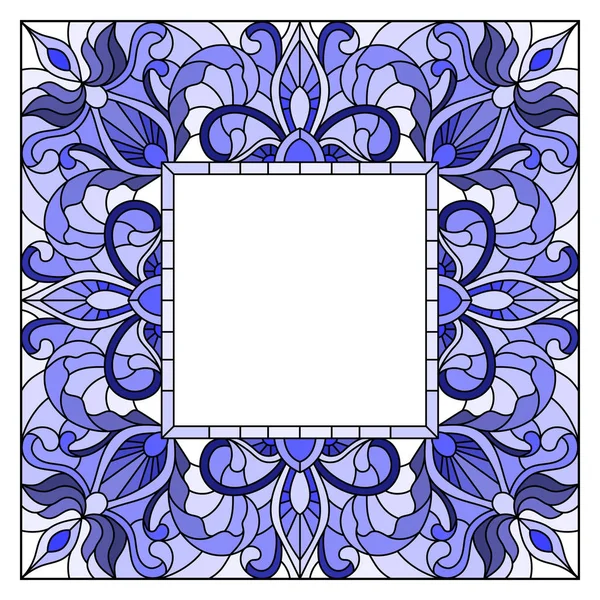 Illustration Stained Glass Style Flower Frame Blue Flowers Leaves Frame — Stock Vector