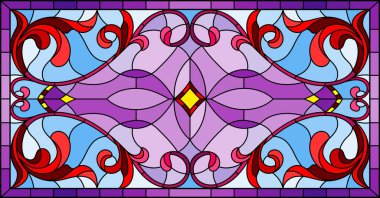 İllüstrasyon soyut kırmızı ile vitray tarzında swirls ve yatay yönlendirme, mor bir arka plan bırakır