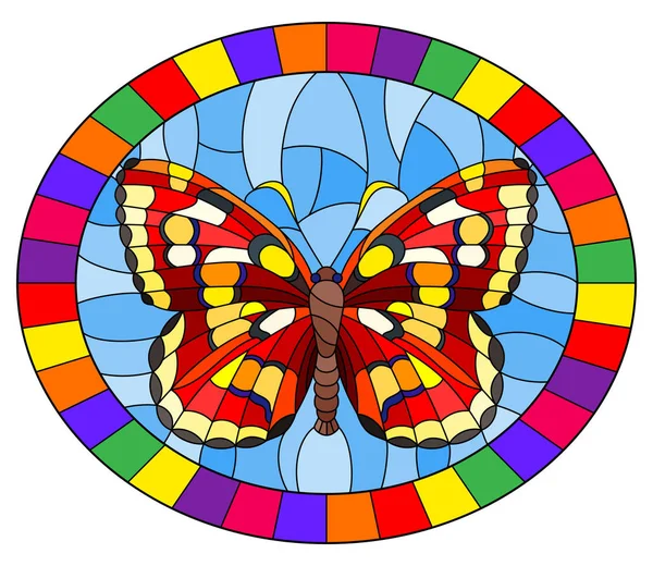 Ilustración Estilo Vitral Con Mariposa Color Rojo Brillante Sobre Fondo — Vector de stock