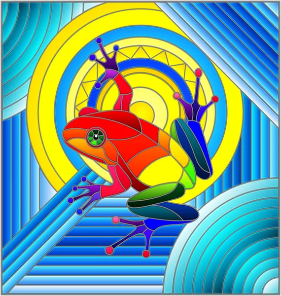Illustration Stained Glass Style Abstract Rainbow Frog Geometric Blue Background — Stock Vector