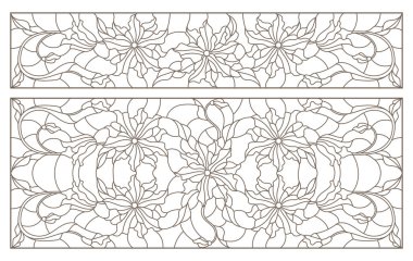 Boyalı camların dış hatlarını soyut girdaplar ve çiçeklerle, yatay yönelimle ayarla