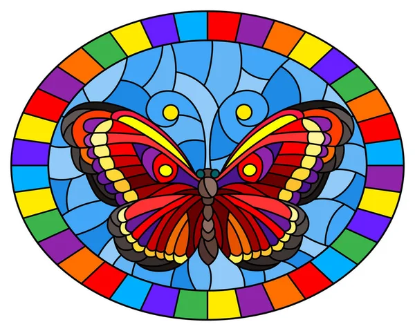 Ilustración Estilo Vitral Con Mariposa Color Rojo Brillante Sobre Fondo — Archivo Imágenes Vectoriales