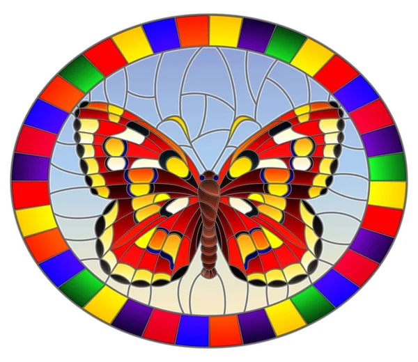 Ilustración Estilo Vitral Con Mariposa Color Rojo Brillante Sobre Fondo — Vector de stock