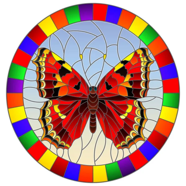 Ilustración Estilo Vitral Con Mariposa Color Rojo Brillante Sobre Fondo — Vector de stock