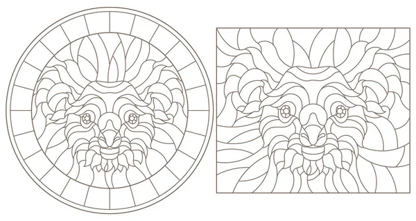 Набор Контурных Витражей Головой Коалы Круглое Квадратное Изображение Темный Контур — стоковый вектор