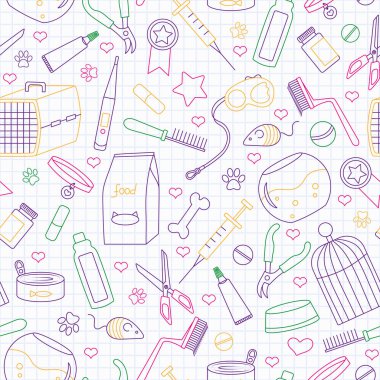 Evde beslenen hayvan kaygı, evde beslenen hayvan dükkan, basit kontür simgeler, basit renkli kontur simgeler temiz yazma kitap gökyüzünde bir kafes içinde bir konu sorunsuz arka plan