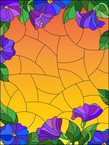 Ilustraciones Estilo Vitral Con Flores Flores Púrpuras Hojas Brotes Sobre — Archivo Imágenes Vectoriales