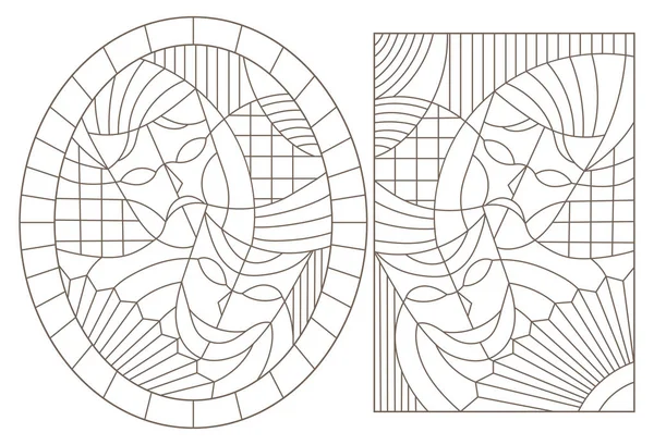 Ställ Kontur Illustrationer Målat Glas Windows Temat Karnevalen Med Abstrakt — Stock vektor