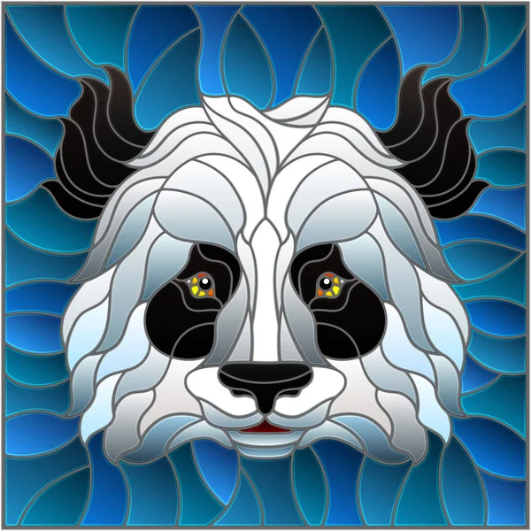 Ilustrace v vitráže stylu malování Panda medvědí hlava na modrém pozadí, Čtvercový obraz — Stockový vektor