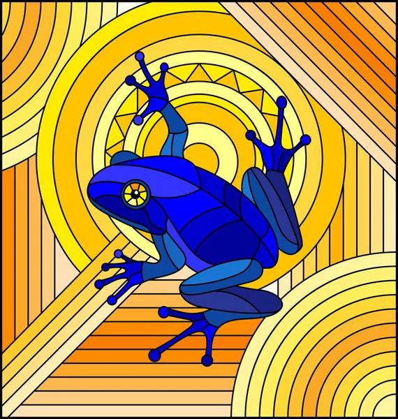 Ilustrace v vitráže stylu s abstraktní modrá žába na geometrické oranžové pozadí — Stockový vektor