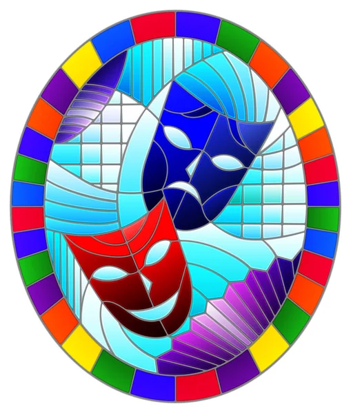 Ilustração em estilo vitral sobre o tema do carnaval com máscara abstrata, imagem oval em quadro brilhante — Vetor de Stock