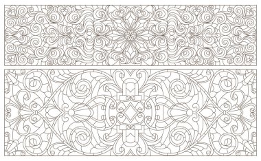 Boyalı camların dış hatlarını soyut girdaplar ve çiçeklerle, yatay yönelimle ayarla