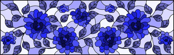 Illustration in stained glass style with flowers, buds and leaves of   roses on a light background, monochrome, tone blue — Stock Vector