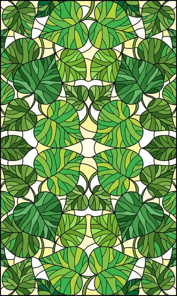 Illustration en style vitrail avec motif abstrait de feuilles, feuilles vertes sur fond jaune — Image vectorielle