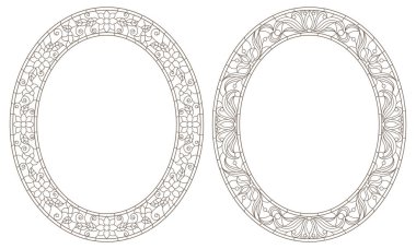 Renkli camların dış hatlarını çiçekli çerçeve ile, beyaz arkaplan üzerindeki koyu çizgilerle belirle