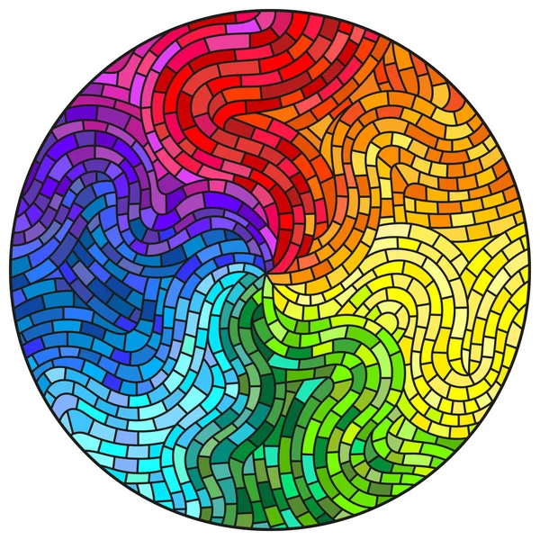 Абстрактный окрашенный стеклянный фон, цветные элементы, расположенные в радужном спектре, круглое изображение — стоковый вектор