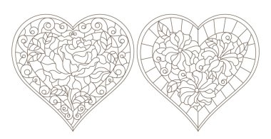 Soyut kalpler ve renkler, beyaz arka planda koyu konturlar ile vitray Windows kontur illüstrasyonları seti