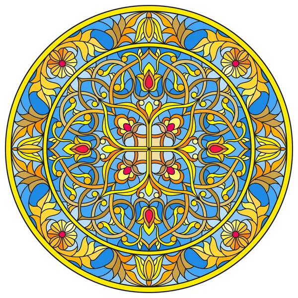 Vitray stil, ayna görüntüsü çiçek süs eşyaları ve swirls ile yuvarlak resimde