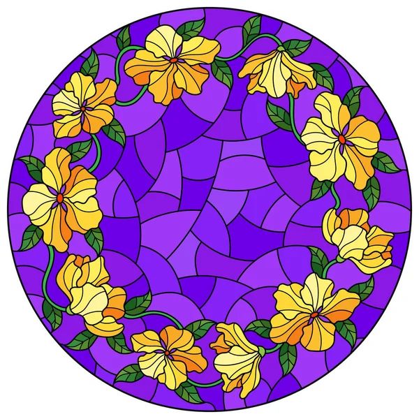 Ilustração em estilo vitral com flores amarelas abstratas, folhas e redemoinhos, sobre fundo azul — Vetor de Stock