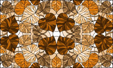 Ağaç yaprakları ile vitray tarzı İllüstrasyon, ton kahverengi, sepya