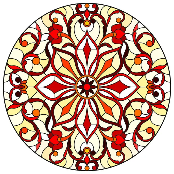 抽象的な花のステンド グラス スタイルでの図葉し、渦巻き、白い背景の上の円形の画像 — ストックベクタ