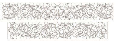 Boyalı camların dış hatlarını soyut girdaplar ve çiçeklerle, yatay yönelimle ayarla