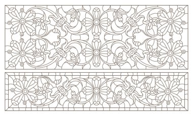 Boyalı camların dış hatlarını soyut girdaplar ve çiçeklerle, yatay yönelimle ayarla