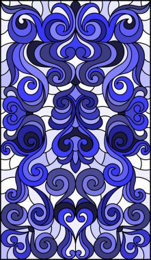 Soyut girdaplar ve açık bir arka plan, dikey yönelim, mavi sesi yaprakları ile vitray tarzı İllüstrasyon