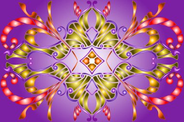 İllüstrasyon soyut swirls, vitray tarzında çiçekler ve yatay yönlendirme, mor bir arka plan bırakır