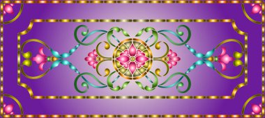 İllüstrasyon soyut swirls, vitray tarzında çiçekler ve yatay yönlendirme, mor bir arka plan bırakır