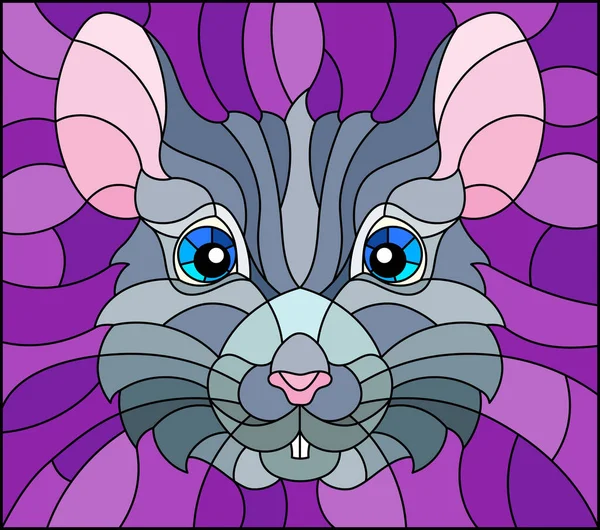 Illustration in stained glass style with a mouse head on a purple background — Stock Vector