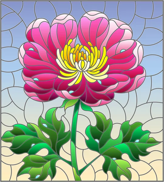 Skleněná Ilustrace Krásnou Růžovou Květinou Proti Modré Obloze — Stockový vektor